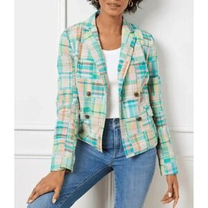 Talbots‎ Women's Double Breasted Plaid Patchwork Blazer Jacket Size 12 Career